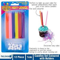 Candles Premier Party 477143 Coloured Tall Slimline Candles with Holders Card of 12 