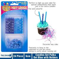 Candles Premier Party 477786 Polka Dot Blue Candles with Holders Pack of 24 