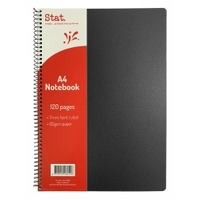 NOTEBOOK STAT A4 60GSM 7MM RULING PP COVER BLACK 120PG PK10