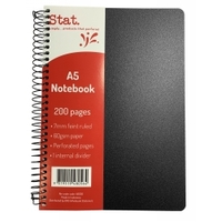 NOTEBOOK STAT A5 60GSM 7MM RULING PP COVER BLACK 200PG PK5