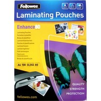 Laminating Pouch A4 Fellowes 80 Micron Gloss 53061 Pack 100