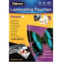 Laminating Pouch A3 Fellowes 80 Micron Gloss 53062 Pack 100