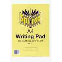 5Pk Writing Pad Spirax 411 A4 100 Page Ruled White