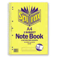 Spirax 599 A4 Notebook 3 Subject 300 pages 7mm ruled with 4 Lecture Note Pockets Punched then Peforated Pack 5 