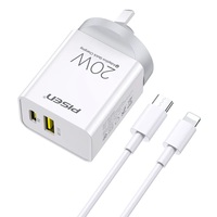 PISEN 20W USB A + TYPE C Fast Wall Charger (With Lightning Cable 1m) - (6902957077439)