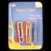 Paper Clip PVC 50mm Dats 1538 / 60101 Hangsell Pack 30 Assorted Colours 