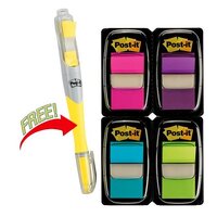 Post It Flag 3M 680PPBGVA Value Pack 4 Dispensers with Bonus Highlighter