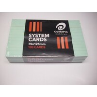 System Card 75 x 125mm Ruled Olympic 860025/141452  Green Pack 100