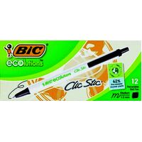 Pen Bic Ecolutions Clic Stic 879309 Medium Black Box 12 