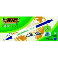 Pen Bic Ecolutions Clic Stic 879310 Medium Blue Box 12 