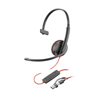 POLY BLACKWIRE 3210 MONAURAL USB-C HEADSET USB-C/A ADAPTER BULK