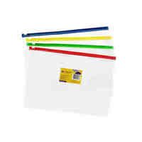 Clear Case A4 Document with Plastic coloured zip Marbig 9008099 Assorted 
