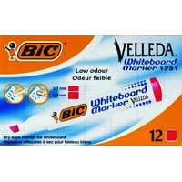 Whiteboard Marker Bic Velleda 1751 03 Chisel Point Red Box 12 