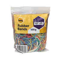 Rubber Bands Marbig Assorted Colours and Sizes 100 Gram Bag