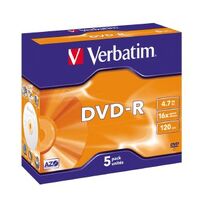 DVD Minus Recordable Verbatim 4.7GB 16X Speed 95070 Pack 5