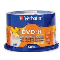 DVD Minus Recordable Verbatim 4.7GB 16X Speed White Inkjet Printable 95137 Spindle 50