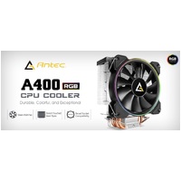 Antec A400 RGB Air CPU Cooler, Direct Heat-Pipies, Silent RGB 12CM PWM Fan, Broad Socket Support, 115X, 1200, 2011, 2066, AM3, AM3+, AM4, AM5, FM2