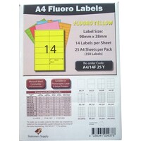 Label Laser Inkjet Copier Stationers Supply compatible with Avery L7163 14 Per Sheet Pack 25 Fluoro Yellow 
