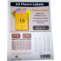 Label Laser Inkjet Copier Stationers Supply compatible with Avery L7162 16 Per Sheet Pack 25 Fluoro Orange 