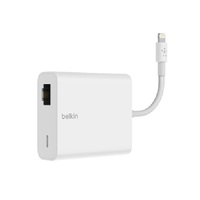 BELKIN POWER ADAPTER AND ETHERNET PORT WITH LIGHTNING CONNECTOR FOR APPLE,MFI,2YR WTY