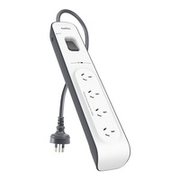 BELKIN 4 OUTLET SURGE PROTECTOR WITH 2M CORD, 2YR WTY, $20K CEW