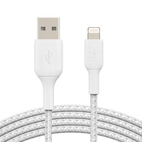 BELKIN 1M USB-A TO LIGHTNING CHARGE/SYNC CABLE, BRAIDED, WHITE, 2 YRS