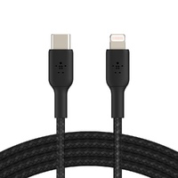 BELKIN BOOSTCHARGE 1M USB-C TO LIGHTNING CHARGE/SYNC CABLE, MFi, BRAIDED, BLACK, 2 YR