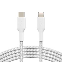 BELKIN BOOSTCHARGE 1M USB-C TO LIGHTNING CHARGE/SYNC CABLE, MFi, BRAIDED, WHITE, 2 YR