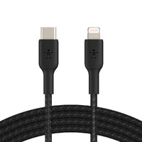 BELKIN BOOSTCHARGE 2M USB-C TO LIGHTNING CHARGE/SYNC CABLE,  MFi, BRAIDED, BLACK, 2 YR