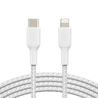 BELKIN BOOSTCHARGE 2M USB-C TO LIGHTNING CHARGE/SYNC CABLE,  MFi, BRAIDED, WHITE, 2 YR