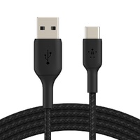 BELKIN 3M BOOSTCHARGE USB-C TO USB-A CHARGE/SYNC CABLE, BRAIDED, BLACK, 2 YR WTY
