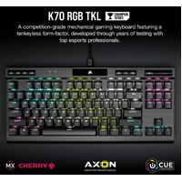 Corsair K70 RGB TKL Mechanical Gaming Keyboard, Backlit RGB LED, CHERRY MX SPEED Keyswitches, Black (LS)
