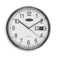 Clock Carven 285mm Round White Silver Frame With Date
