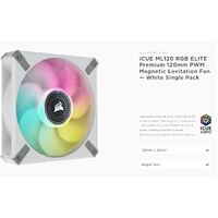 Corsair ML ELITE Series, ML120 RGB ELITE WHITE, 120mm Magnetic Levitation RGB Fan with AirGuide, Single Pack (LS)