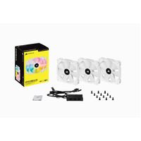 Corsair White SP120 RGB ELITE, 120mm RGB LED PWM Fan with AirGuide, Triple Pack with Lighting Node CORE