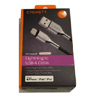 Cygnett Armoured Lightning to USB-A Cable (2M) - Black (CY2670PCCAL), Fast charge your iPhone (12W), MFi certified, Certified for 20,000 bend cycles