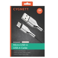 Cygnett Armoured Micro-USB to USB-A Cable (3M) - Black (CY2674PCCAM), Support 2.4A/12W Fast Charging, Durability and Superior Scratch Resistance