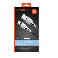 Cygnett Armoured USB-C to USB-A (USB 2.0) Cable (1M) - Black (CY2681PCUSA), Support 3A/60W Fast Charging, 480Mbps Transfer Speeds, Scratch Resistance