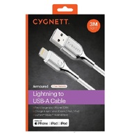 Cygnett Armoured Lightning to USB-A Cable (3M) - White (CY2687PCCAL), Fast charge your iPhone (12W), MFi certified, Certified for 20,000 bend cycles