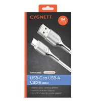 Cygnett Armoured USB-C to USB-A (USB 2.0) Cable (1M) - White (CY2697PCUSA), Support 3A/60W Fast Charging, 480 Mbps Transfer Speeds, Scratch Resistance