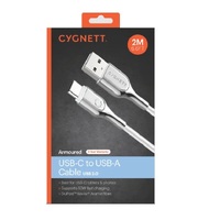 Cygnett Armoured USB-C to USB-A (USB 2.0) Cable (2M) - White (CY2698PCUSA), Support 3A/60W Fast Charging, 480 Mbps Transfer Speeds, Scratch Resistance