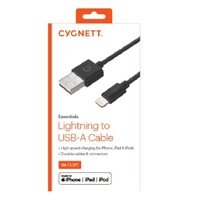 Cygnett Essentials Lightning to USB-A Cable (1M) - Black (CY2722PCCSL), Fast charge your iPhone (12W), Meets Apple's performance standards