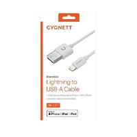 Cygnett Essentials Lightning to USB-A Cable (1M) - White (CY2723PCCSL), Fast charge your iPhone (12W), Meets Apple's performance standards