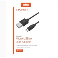 Cygnett Essentials Micro-USB to USB-A Cable (2M) - Black (CY2726PCCSM), Supports 2.4A/12W Fast Charging, Durable Cables & Adapters & Connectors