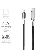 Cygnett Armoured Lightning to USB-C Cable (1M) - Black (CY2799PCCCL), Fast charge your iPhone (30W), MFi certified, Certified for 20,000 bend cycles