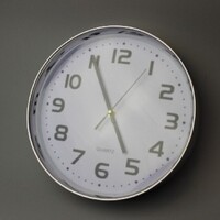 Clock Wall Quartz 30cm White Face Silver Trim