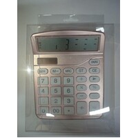 Calculator Desktop Solar 12 Digit dot dot dash DE001RG Rose Gold / Grey on White buttons 