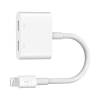 BELKIN LIGHTNING CHARGE AND AUDIO PORT SPLITTER, LIGHTNING PORT (2), WHITE, 2YR WTY