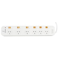 Power Board 6 Outlet Individual Switches White Italplast I523