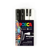 Marker Uni POSCA PC5M Bullet Point 2.5mm Line Black and White Pack 4 